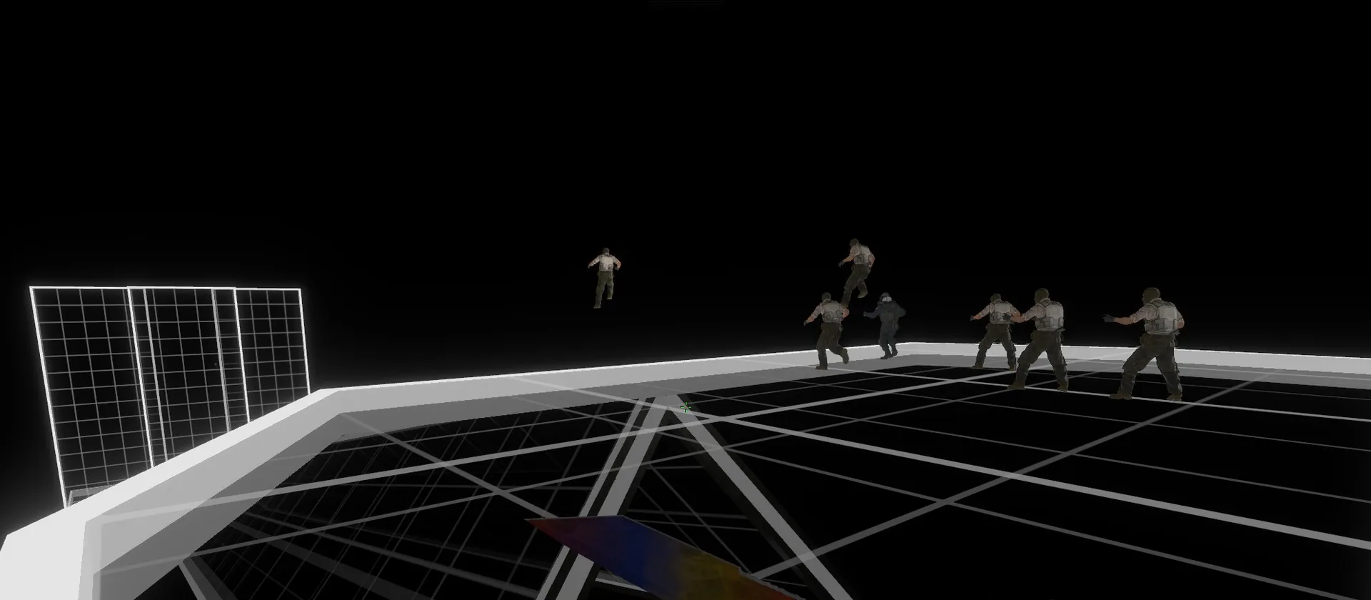A group of players on a white surf platform